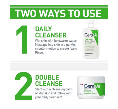 CeraVe Hydrating Cream To Foam Cleanser, Make-upverwyderaar Skuimende Gesigsreiniger met Hialuroonsuur, Normale tot Droë Vel - 19 oz