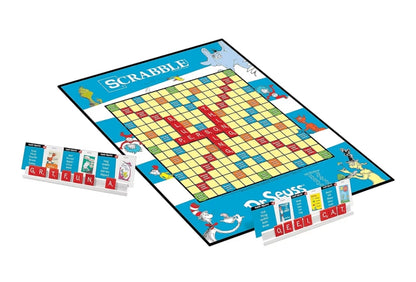 Scrabble Dr. Seuss Board Game | Official Scrabble Game with a Rhyming Twist | Custom Dr. Seuss Cards and Themed Scrabble Board | Bonus Points | Play Traditional Rules Plus New Features