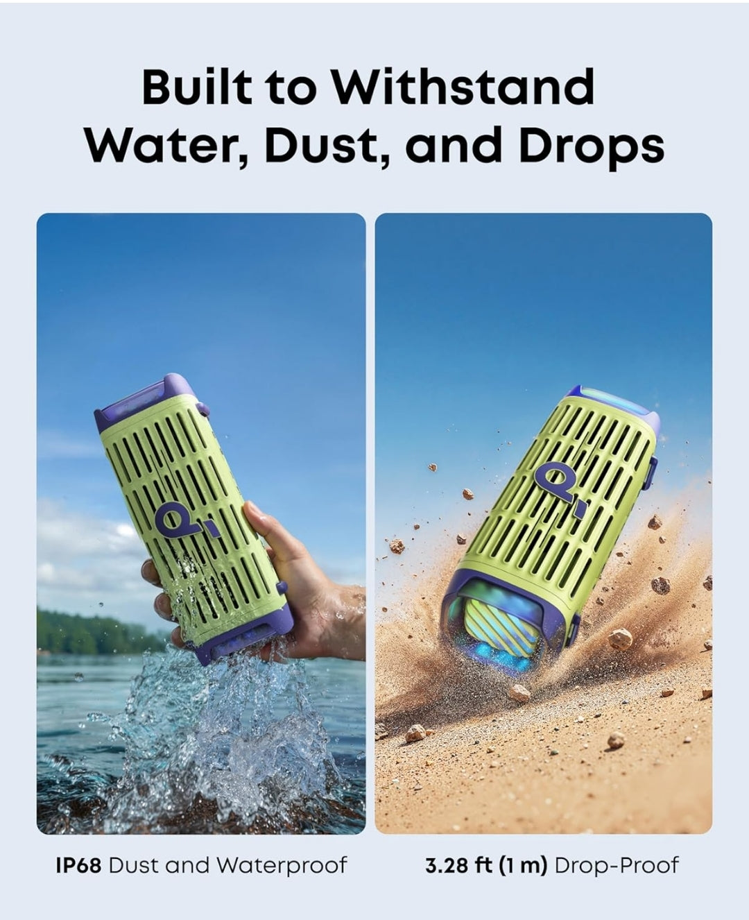 Soundcore Boom 3i by Anker, Rugged Outdoor Speakers, IP68 Waterproof, Floating Playback, Saltwater-Resistant, BassUp 2.0, 50W Portable Speaker, Bluetooth 5.3, 16H, TWS, Kayak/Fishing/Camping-Green