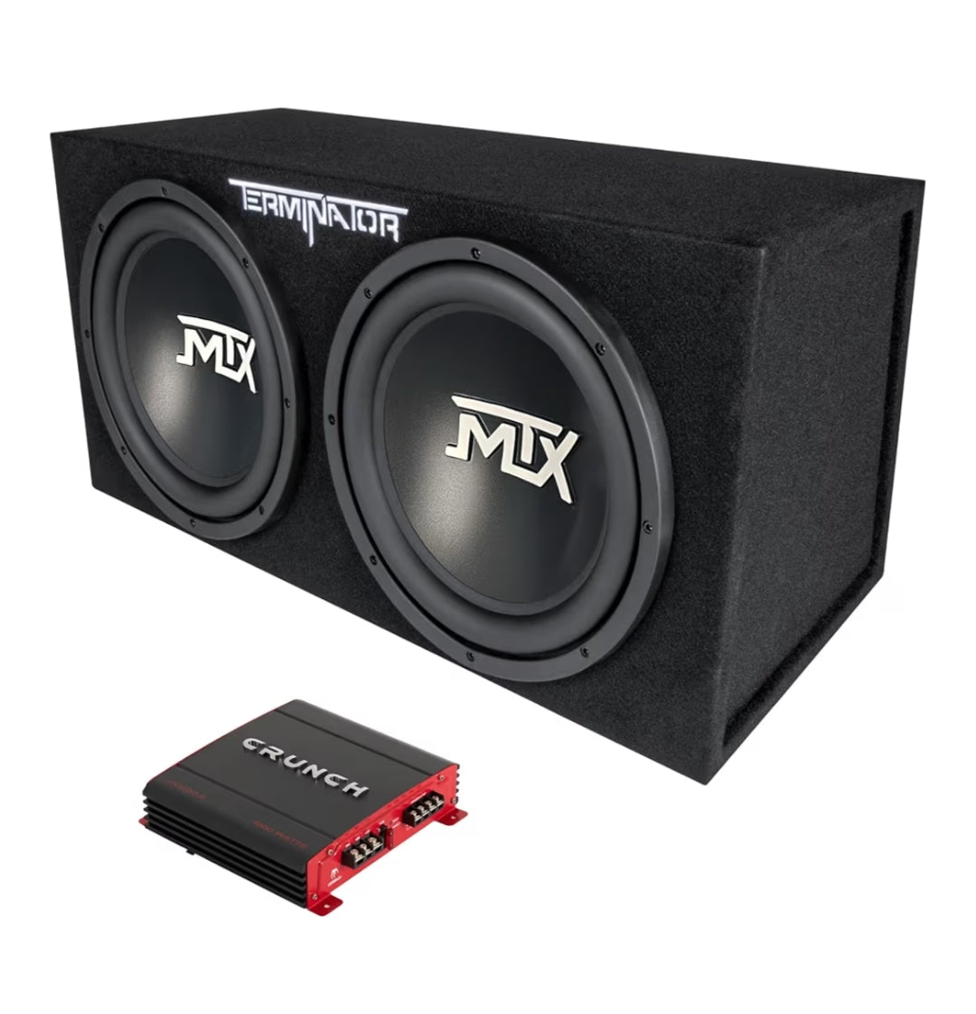 2 Kanaal 1000 Watt Amp Motor Oudio Stereo Versterker en MTX 12 Duim 1200 Watt Motor Oudio Dubbelgelaaide Subwoofer Boks Omhulsel (2 Pak)