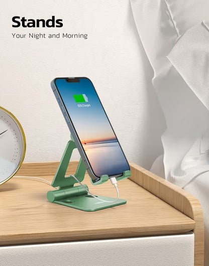 Dubbelvou ten volle verstelbare opvoubare telefoonstaander vir iPhone 11-17 Pro Max Xs Xr X 8, Nintendo Switch, alle fone - (Groen)