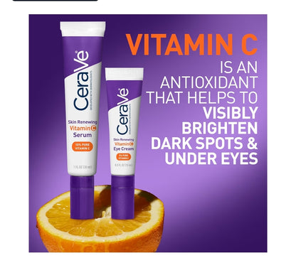 CeraVe Vitamien C-serum en Vitamien C-oogroom Velversorgingstel | Velverhelderende serum met hialuroonsuur
