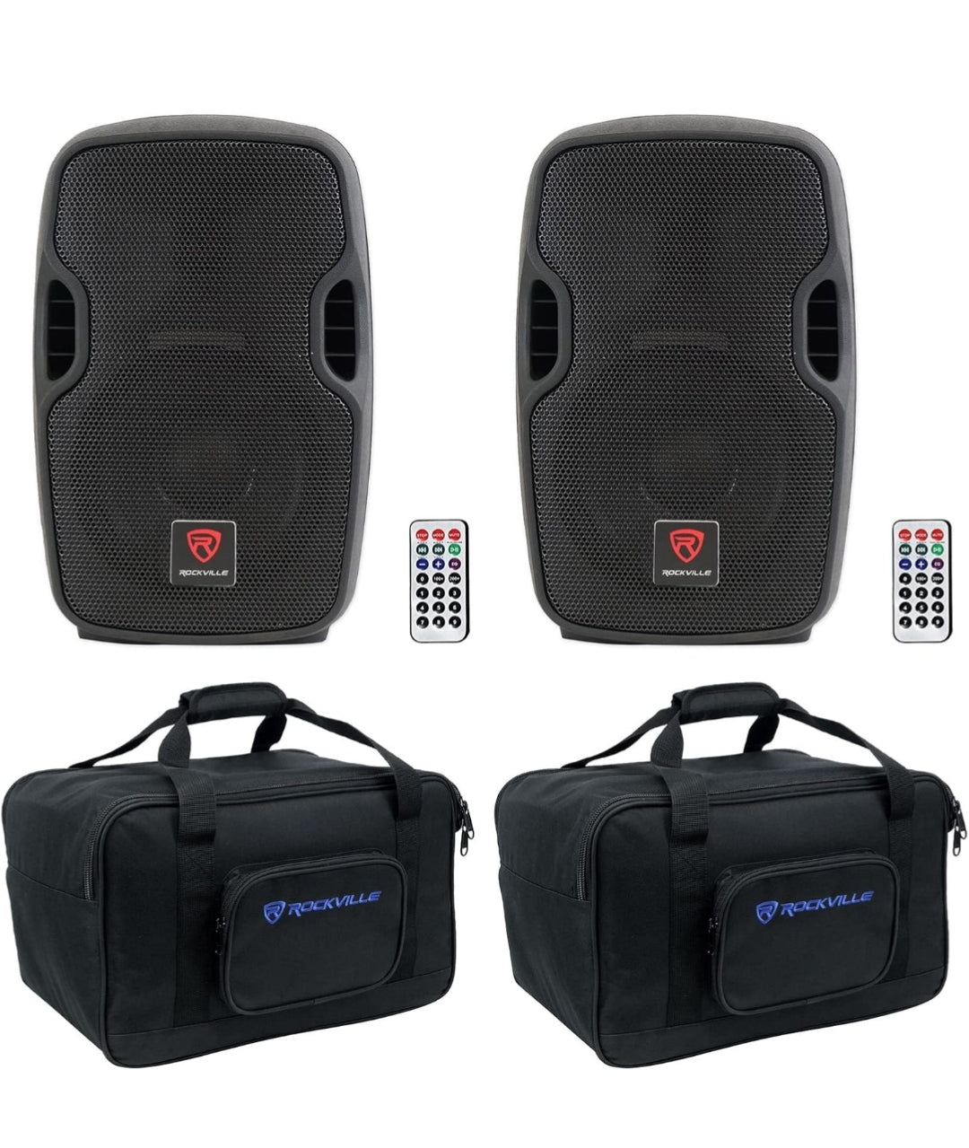 Rockville Pair BPA8 8" Professional Powered Active 300w DJ PA Speaker w Bluetooth Bundle with Rockville Pair TB8 Lightweight Rugged Speaker Bag Carry Case for 8" DJ PA Speakers