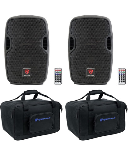 Rockville Paar BPA8 8" Professionele Aangedrewe Aktiewe 300w DJ PA Luidspreker met Bluetooth Bundel met Rockville Paar TB8 Liggewig Stewige Luidsprekerdrasak vir 8" DJ PA Luidsprekers