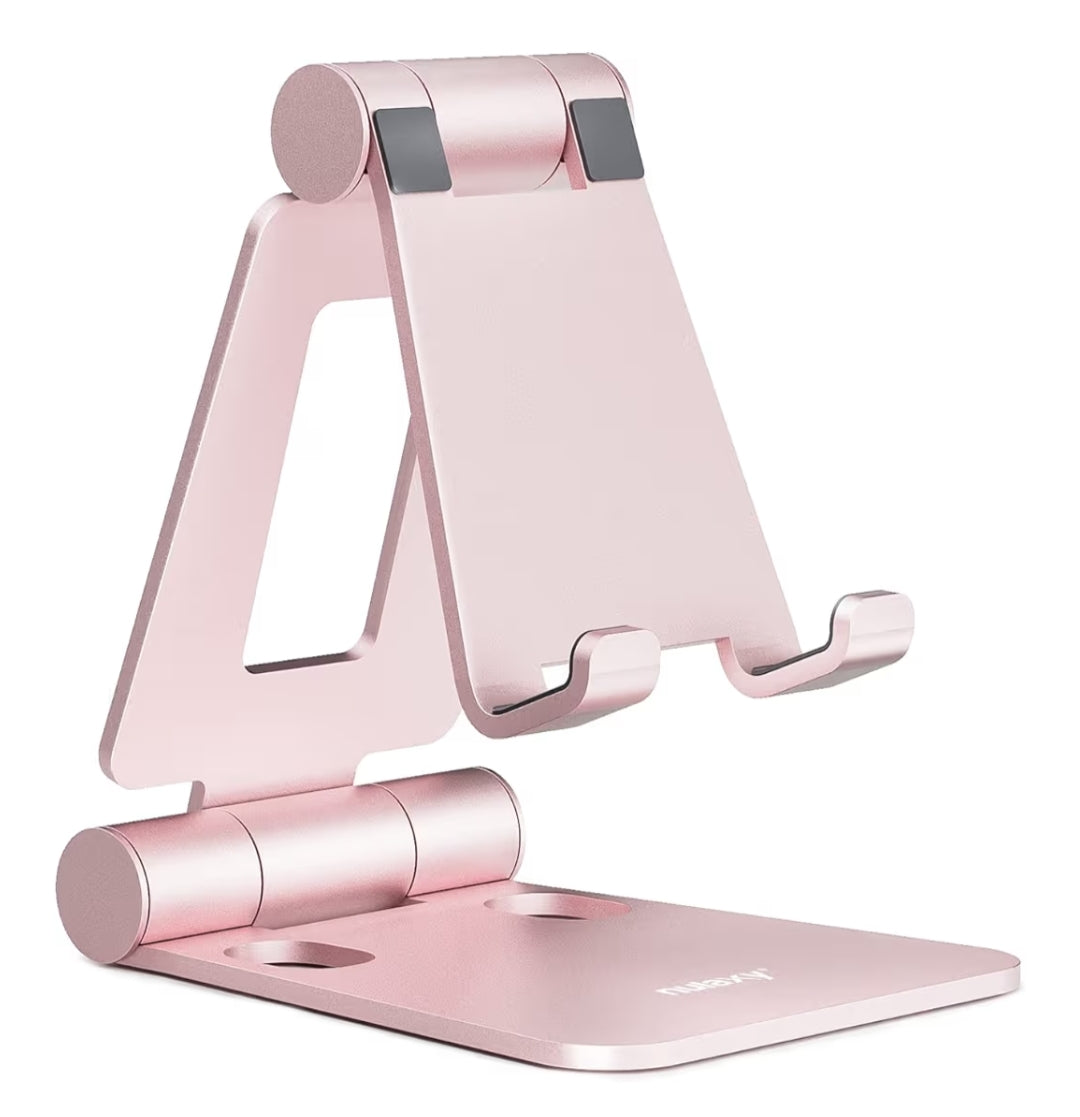 Dubbelvou volledig verstelbare opvoubare telefoonstaander/houer versoenbaar met iPhone 11-17 Pro Max Xs Xr X 8, Nintendo Switch, Alle Fone - (Roosgoud)