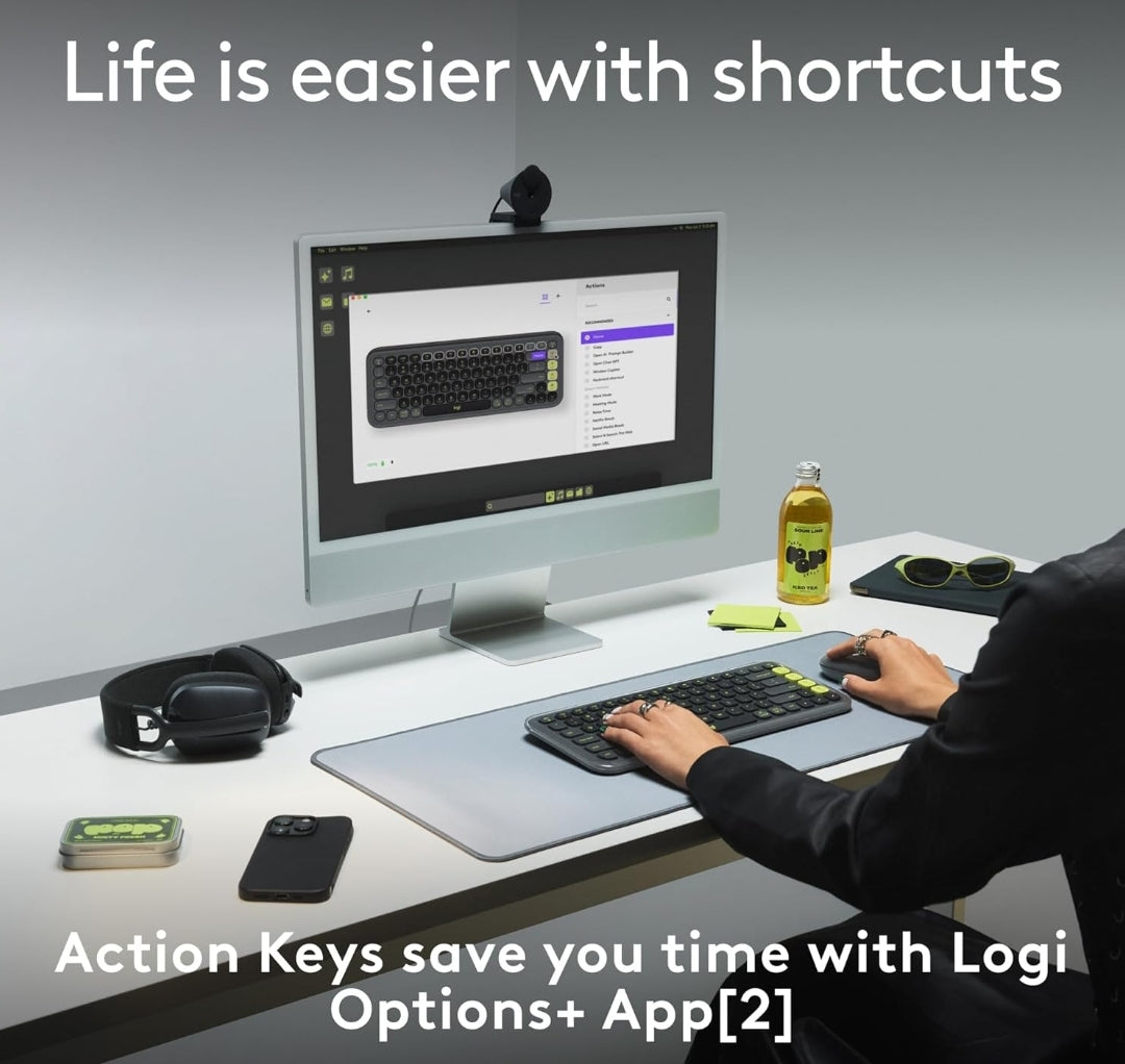 Logitech POP ICON Keys Draadlose Bluetooth-sleutelbord, Gerieflike Tik, Programmeerbare Sleutels, Maklik-Wissel tussen tot 3 Toestelle, vir Skootrekenaar, Tablet, PC – Grafiet en Wit