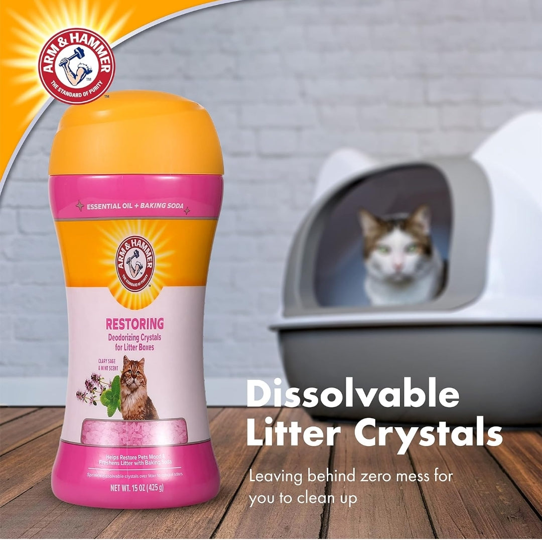Arm & Hammer Restoring Cat Litter Box Deodorizing Crystals, Clary Sage & Mint Scent Cat Essentials (15oz)