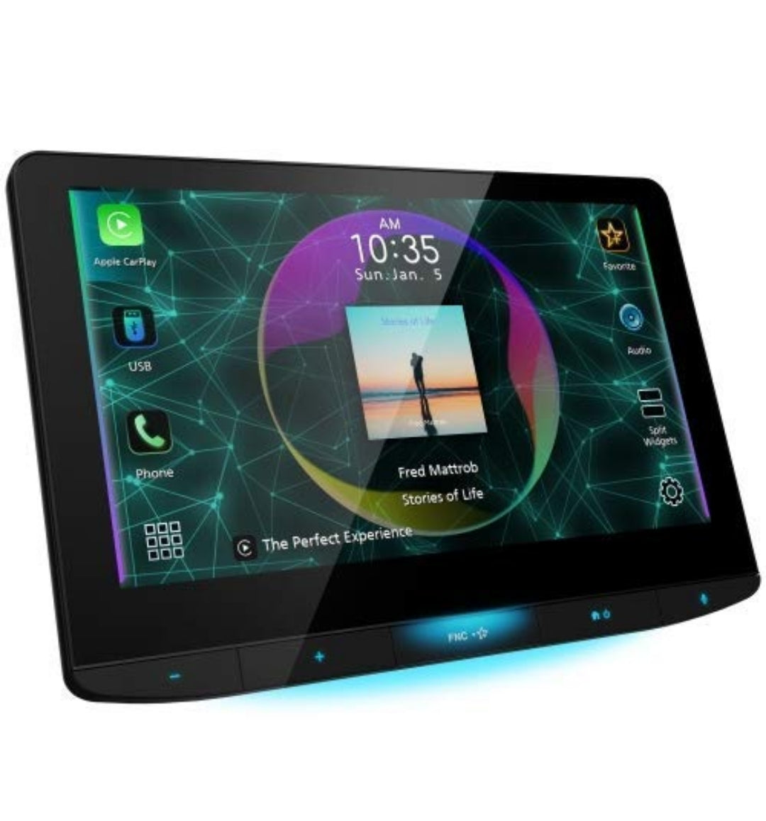JVC Bluetooth-motorstereontvanger met USB-poort – 10.1" drywende raakskerm HD-skerm, AM/FM-radio - MP3-speler - Dubbel DIN - Waze-gereed met Apple CarPlay of Android Auto (Swart)