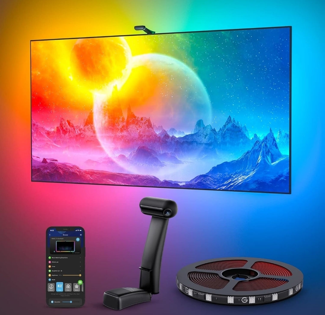 Govee Envisual TV Backlight T2 with Dual Cameras, 16.4ft RGBIC Wi-Fi LED Backlights for 75-85 inch TVs, Double Light Beads, for Home Decorations, Smart App Control, Music Sync