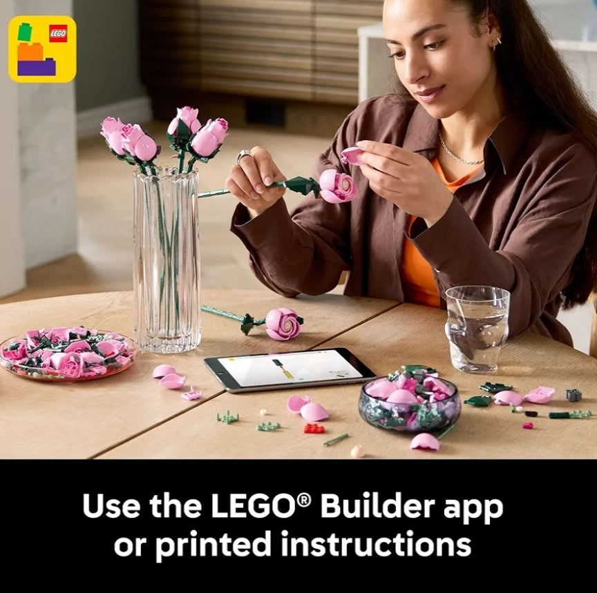 LEGO Botanicals Ruiker Pienk Rose Kunsblomme – Boublokke – Blomme vir Huis- of Kantoordekor, Rak of Kamerdekor