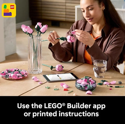 LEGO Botanicals Ruiker Pienk Rose Kunsblomme – Boublokke – Blomme vir Huis- of Kantoordekor, Rak of Kamerdekor