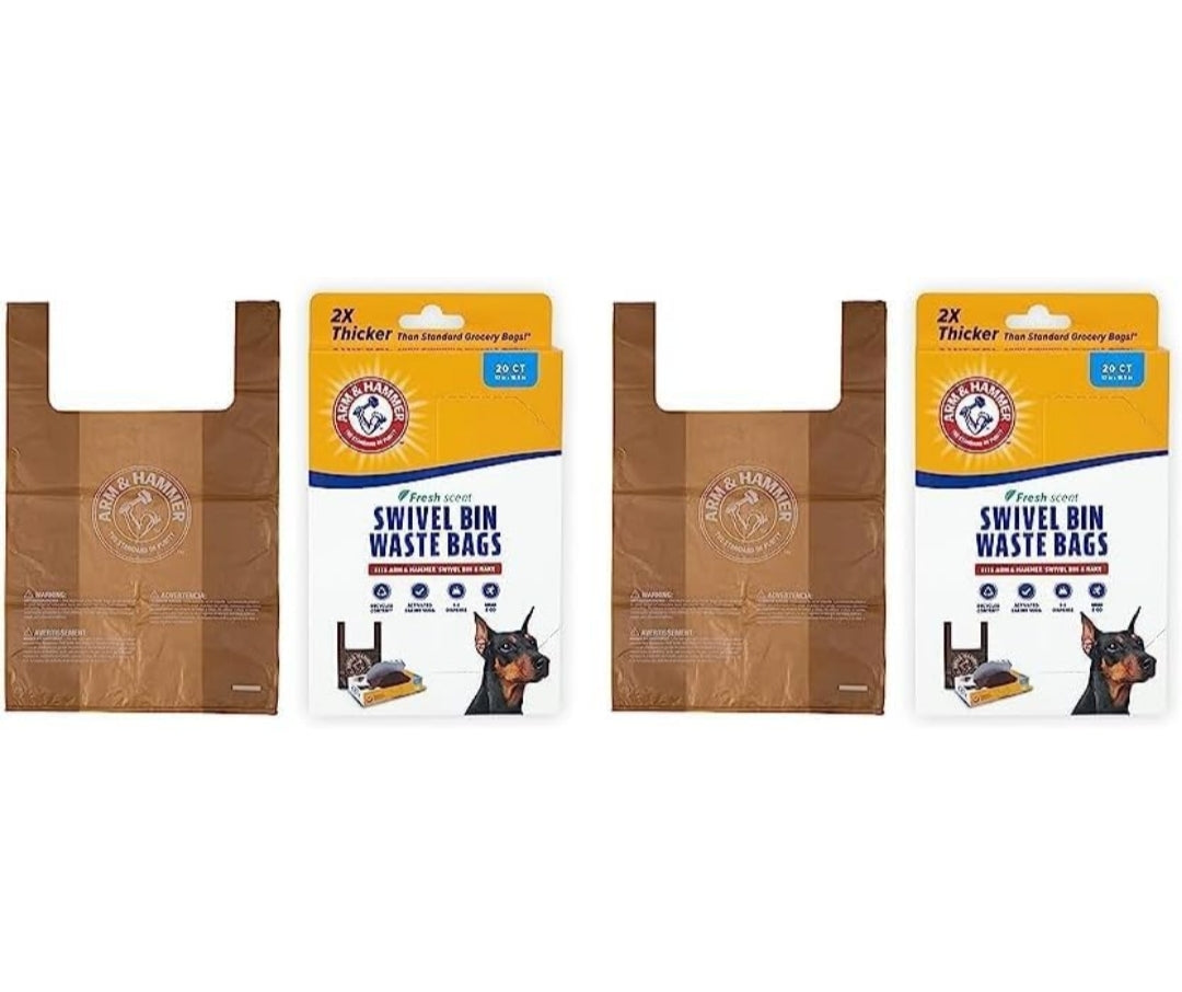 Arm & Hammer Heavy Duty Pet Waste Bags for Swivel Bin & Rake Dog Pooper Scooper - 20CT (Packaging May Vary) (2PK)