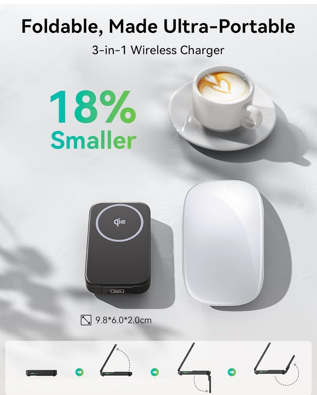 INIU 3 in 1 Wireless Charging Station, Qi2 Certified 15W Travel Charger for Apple Multiple Devices, Foldable Charger Stand for iPhone 16 15 14 13 12 Series Apple Watch AirPods (with Adapter)