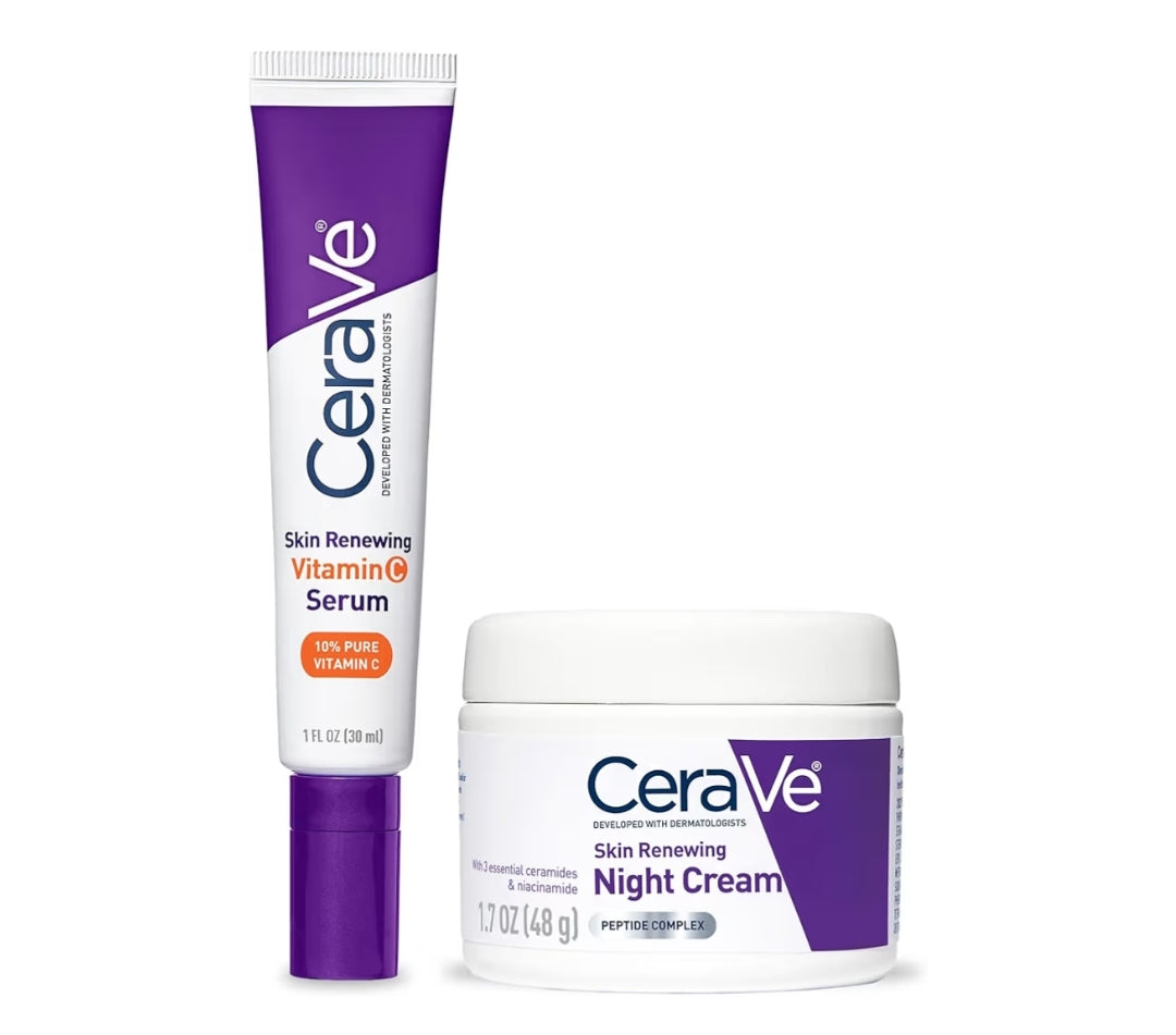 CeraVe Vitamien C Serum en Nagroom Velversorgingstel, Verhelderende Serum + Hialuronzuur, Reisbenodigdhede + 1.7oz Bevogtiger