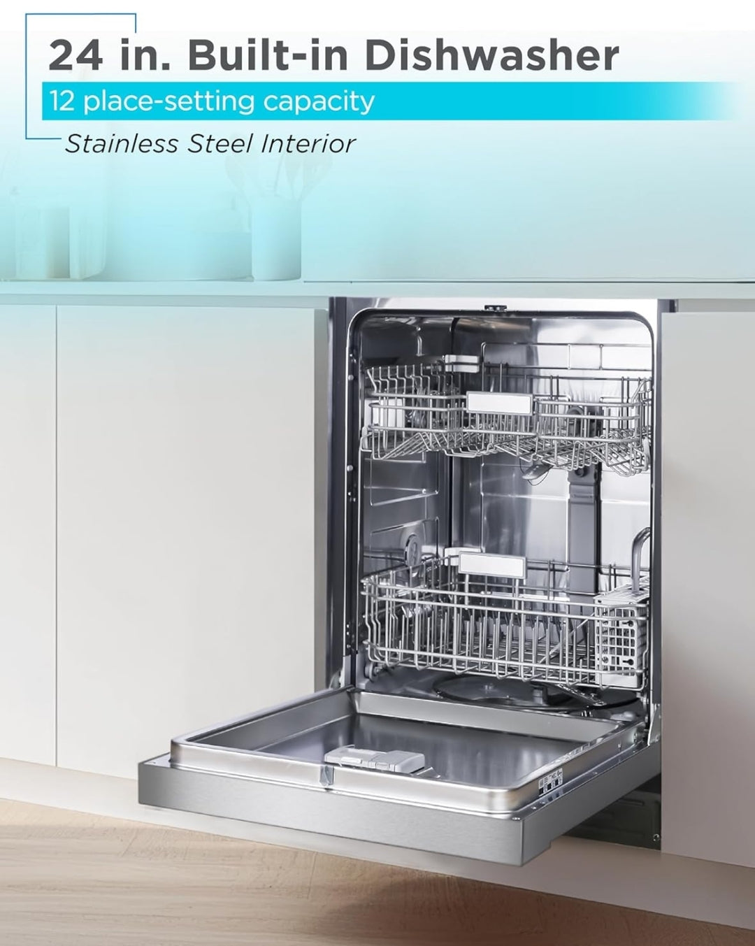 BLACK+DECKER 24" Ingeboude Skottelgoedwasser, 12-Plekkie-Opstelling-Kapasiteit met Vlekvrye Staal Binnekant, Skottelgoedwasser met 5 Wasprogramme en Slim Wasiklus, ENERGY STAR-gesertifiseer, BDW100MS, Vlekvrye Staal