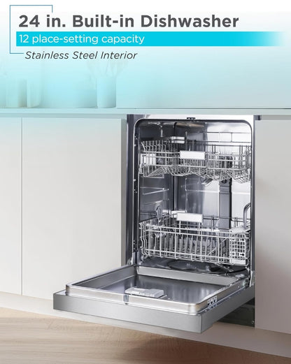 BLACK+DECKER 24" Ingeboude Skottelgoedwasser, 12-Plekkie-Opstelling-Kapasiteit met Vlekvrye Staal Binnekant, Skottelgoedwasser met 5 Wasprogramme en Slim Wasiklus, ENERGY STAR-gesertifiseer, BDW100MS, Vlekvrye Staal
