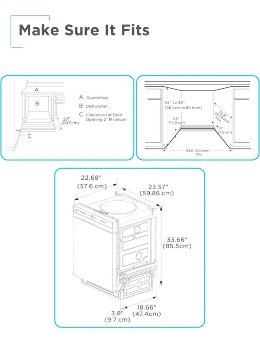 BLACK+DECKER 24" Ingeboude Skottelgoedwasser, 12-Plekkie-Opstelling-Kapasiteit met Vlekvrye Staal Binnekant, Skottelgoedwasser met 5 Wasprogramme en Slim Wasiklus, ENERGY STAR-gesertifiseer, BDW100MS, Vlekvrye Staal
