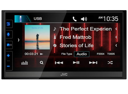 JVC KW-M780BT Apple CarPlay Android Auto Digitale Mediaspeler, Dubbel-Din, 6.8 Duim LCD Raakskerm, AM/FM, Bluetooth, MP3-speler, USB-poort, iDatalink Maestro, SiriusXM, Klas D Versterker, Motorradio