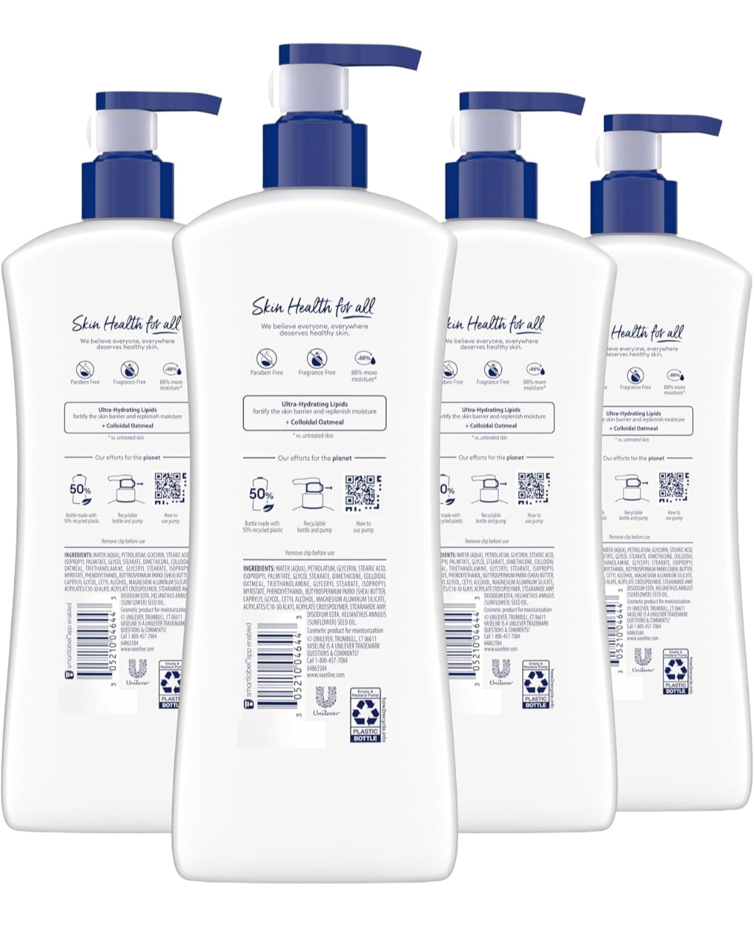 Vaseline Intensive Care Body Lotion 4 Pack Sensitive Skin Relief For Dry Skin With Colloidal Oatmeal and Ultra-Hydrating Lipids 20.3 oz