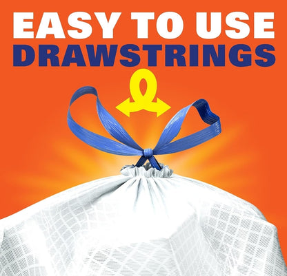 Hefty Ultra Strong 13 Gallon Trash Bags 13 Gallon Size, Drawstring Closure Odor Control - White/Unscented (80 Bags)