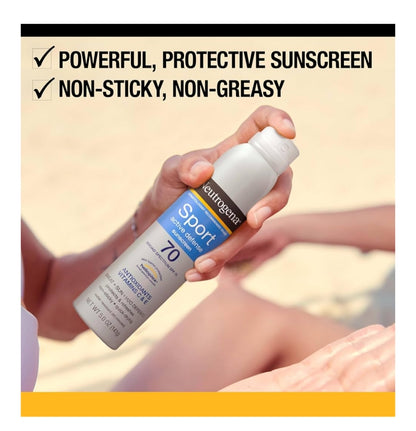 Neutrogena Sport Active Defense SPF 70 Sonbeskermingssproei, Sweet- en Waterbestand Oksibensoonvry, Dubbelpak (5 oz)