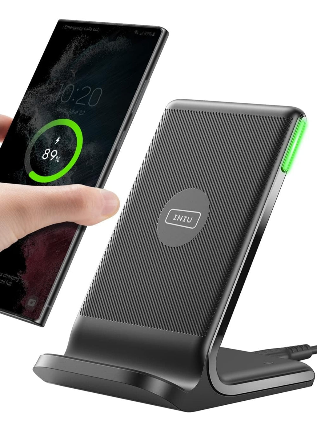 INIU Wireless Charger, 15W Fast Qi Certified Wireless Charging Station with Sleep-Friendly Adaptive Light Compatible with iPhone 16 15 14 13 Pro XS 8 Plus Samsung Galaxy S25 S24 S23 Note 20 Google etc