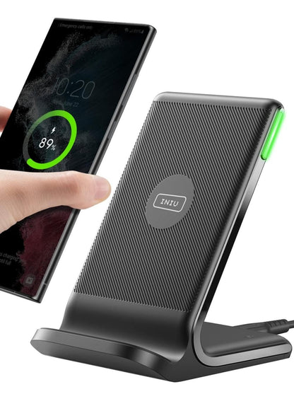 INIU Wireless Charger, 15W Fast Qi Certified Wireless Charging Station with Sleep-Friendly Adaptive Light Compatible with iPhone 16 15 14 13 Pro XS 8 Plus Samsung Galaxy S25 S24 S23 Note 20 Google etc