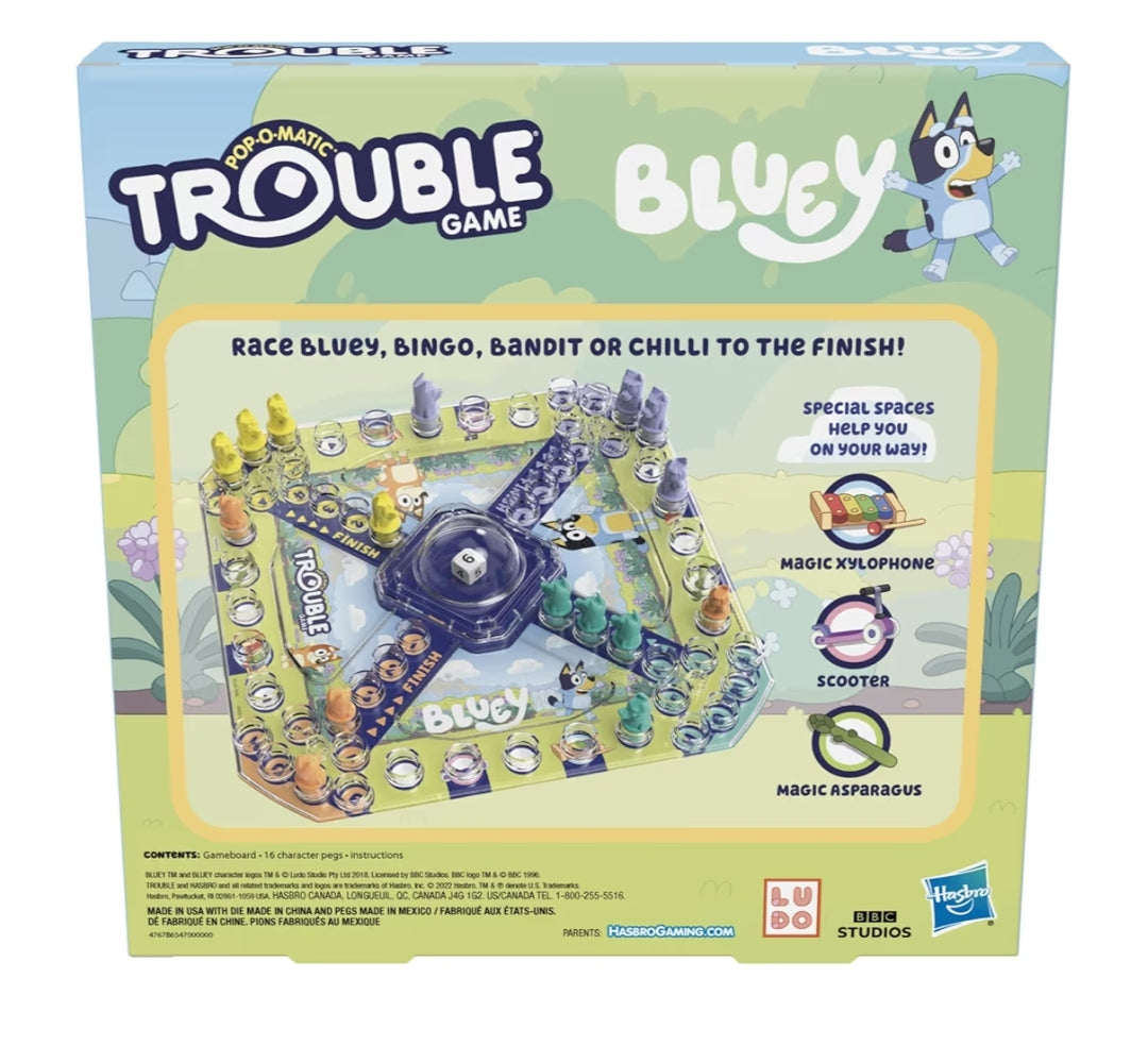 Hasbro Gaming Trouble: Bluey Edition Board Game - Race Bluey, Bingo, Bandit, or Chilli to The Finish