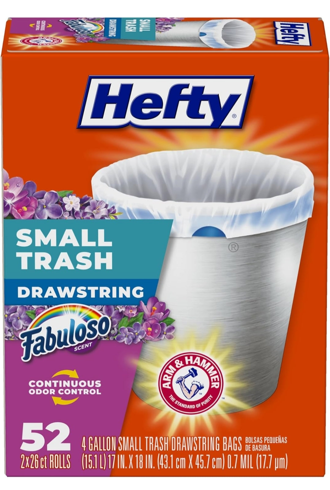 Hefty Small Trash Bags, Fabuloso Scent - 4 Gallon (52 CT)