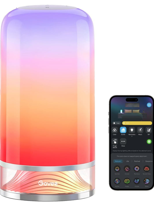 Govee RGBIC Slim Slim Tafellamp 2, Raakbedkassie Klein Tafellamp Werk met Matter, Alexa, LED-tafellamp met 64 Toneelmodusse, Kleurveranderende Lamp vir Slaapkamer Sitkamer Dimbare Naglig (Koordgekoppeld)