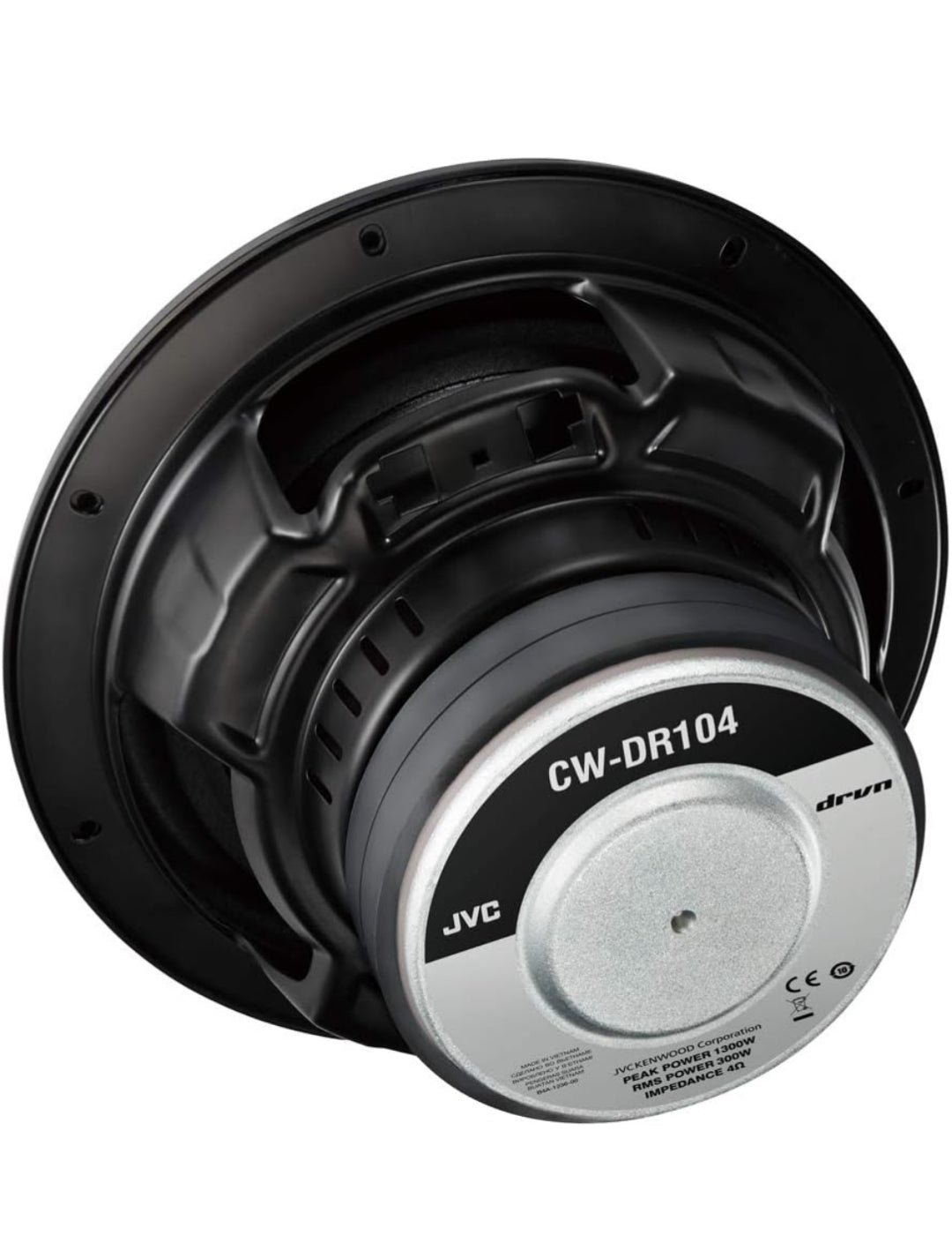 JVC CW-DR124/104 DRVN 10" 4-ohm 350 Watt Car Audio Subwoofer- Single (Black) with Dependable Low-Frequency