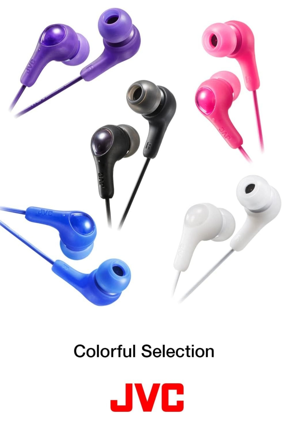 JVC Gumy "In Ear"-koptelefoon, Kragtige klank, Gemaklike en stewige pas, Silikoonoorstukke S/M/L - HAFX7V Pers, Klein