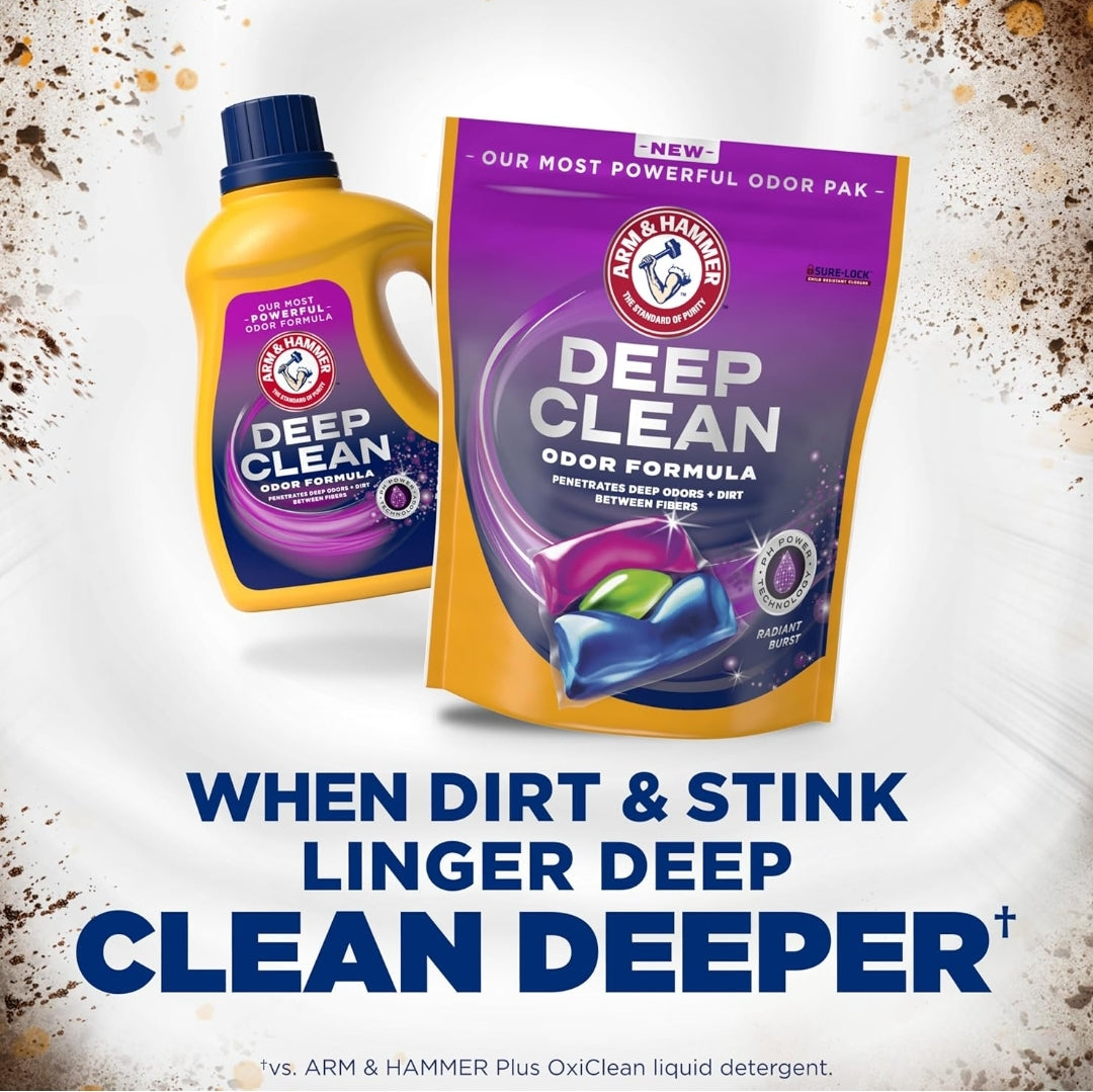 ARM & HAMMER Deep Clean Odor Formula Laundry Detergent Power Paks - Radiant Burst Scent (44 CT)