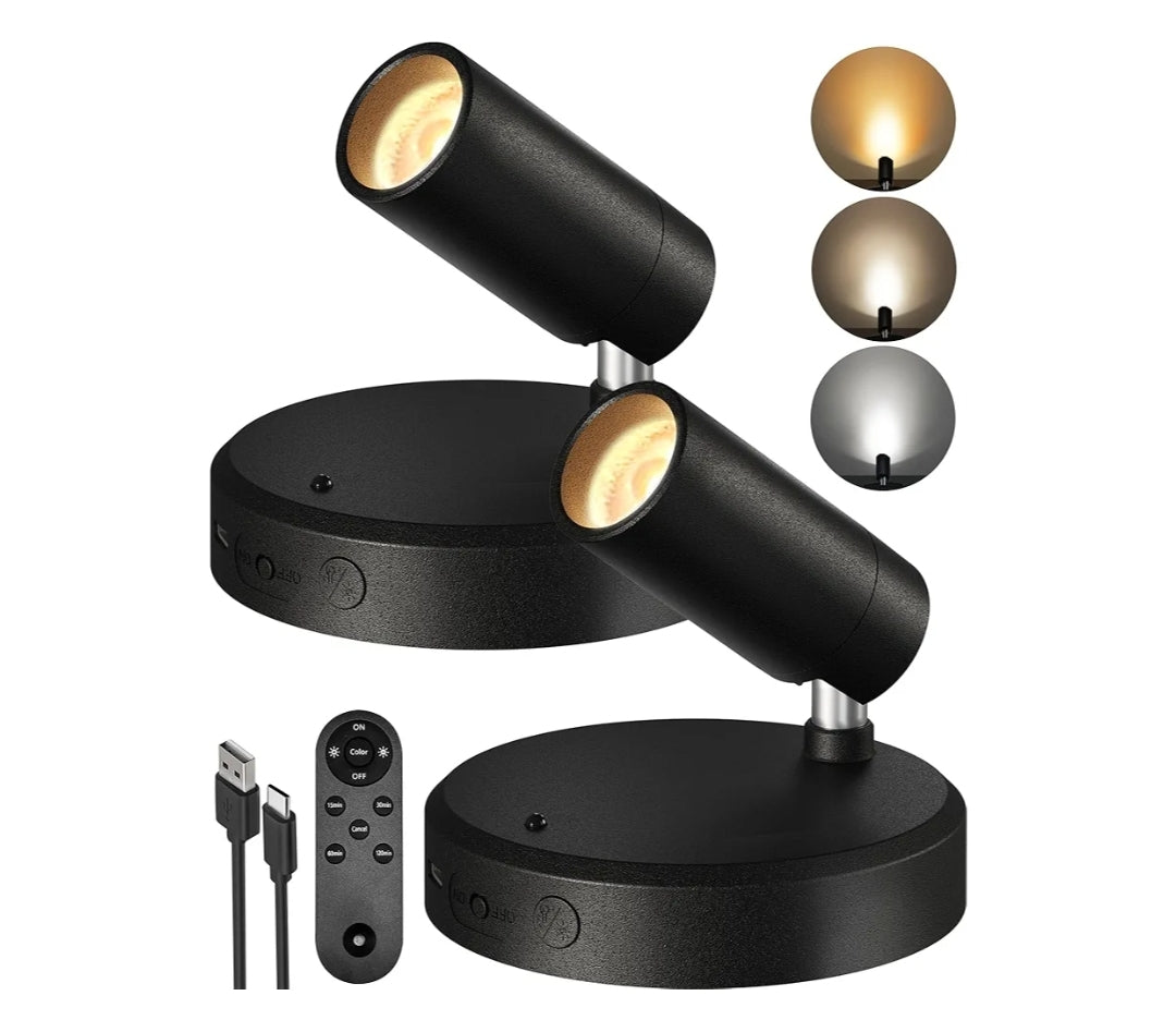 Kolligte Binnenshuis met Afstandbeheer, 5500mAh Herlaaibare Liggie, Koordlose LED Opwaartse Beligting met Tydhouer & Dimbaar (2pk - Swart)