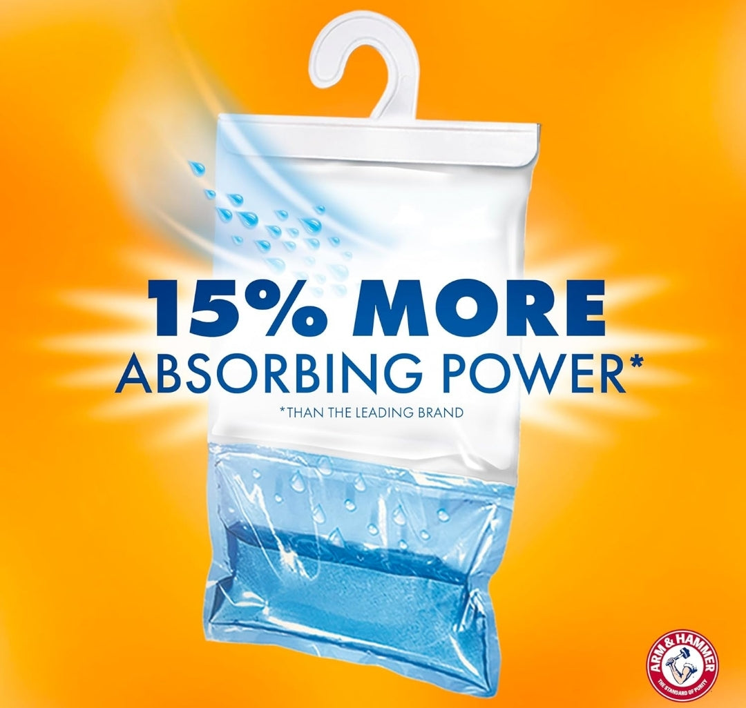 Arm & Hammer Hanging Moisture Absorber and Odor Eliminator, 16.1 oz., 6 Pack, Clean Burst, Moisture Absorbers for Closet and Small Rooms, Long-Lasting Freshness