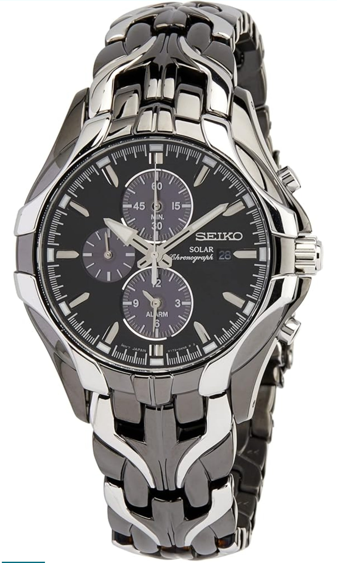SEIKO Manshorlosie - met Sonkrag-chronograaf, 6-maande kragreserwe, datumkalender, en Waterbestand tot 100m