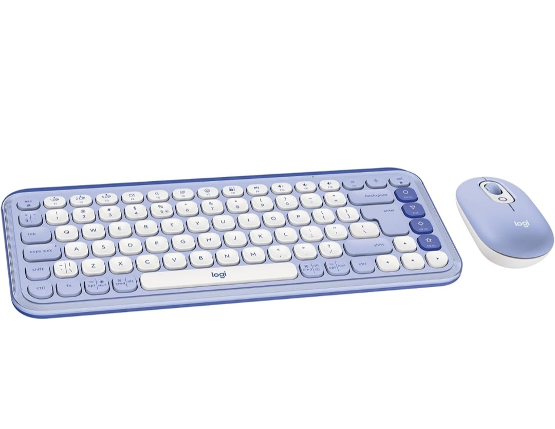 Logitech POP ICON Combo, Bluetooth-sleutelbord-en-muis-kombinasie, Gemaklike Tik, programmeerbare Sleutels en Knoppies, Stil kliek, Maklike-Skakel tot 3 Toestelle - Lilak