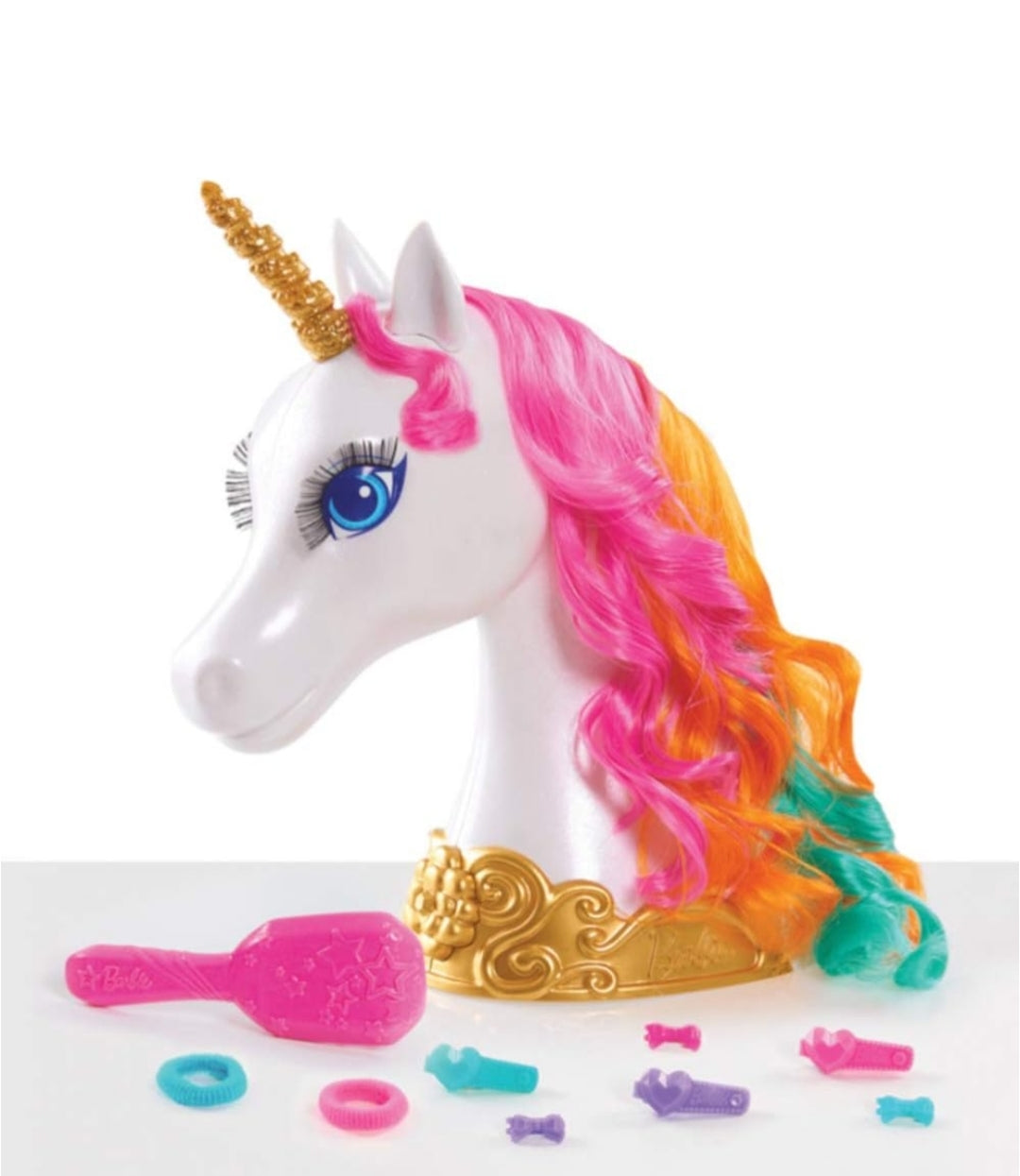 Barbie Dreamtopia 12-inch Unicorn Styling Head with Accessories, 10-pieces, Rainbow Hair, Kids Toys for Ages 3 Up by Just Play
