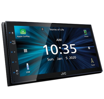 JVC KW-M560BT Apple CarPlay Android Auto Multimediaspeler met 6.8" Kapasitiewe Raakskerm, Bluetooth Oudio en Handvrye Oproepe, MP3-speler, Dubbel DIN, 13-band EQ, SiriusXM, AM/FM Motorradio