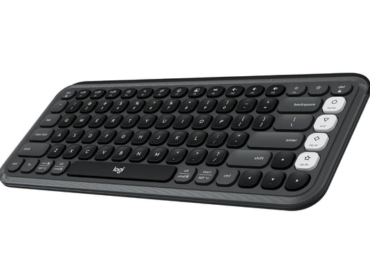Logitech POP ICON Keys Draadlose Bluetooth-sleutelbord, Gerieflike Tik, Programmeerbare Sleutels, Maklik-Wissel tussen tot 3 Toestelle, vir Skootrekenaar, Tablet, PC – Grafiet en Wit
