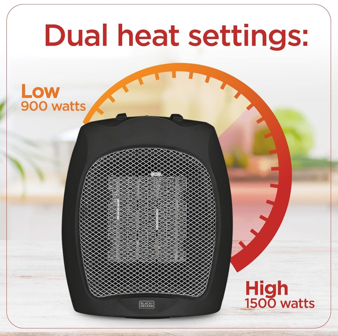 BLACK+DECKER Klein Ruimteverwarmer, 1500W Keramiekverwarmer vir Binnenshuise Gebruik