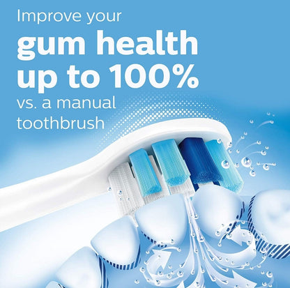 Philips Sonicare ProtectiveClean 5300 Herlaaibare Elektriese Tandeborsel, met Druksensor, 3 Skoonmaakmodusse, SmarTimer en QuadPacer, met 2 Bonus Borselkoppe, Reistas, Swart, Model HX6423/34
