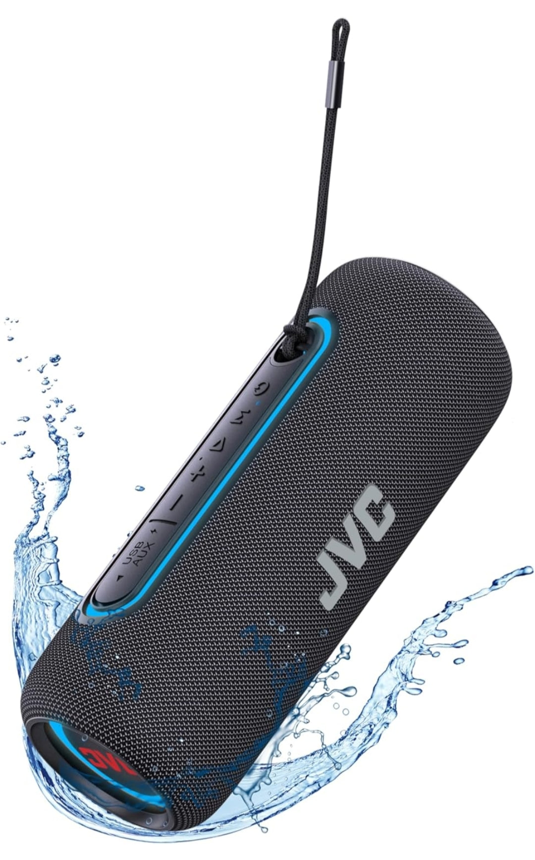 JVC Verligte Draagbare Koordlose Luidspreker met 20W maksimum uitsette, Dinamiese Klank, Bluetooth 5.0, TWS-vermoë, USB-C, IPX5, AUX-in, tot 5-uur batterylewe - SPPA5BTB (Swart)