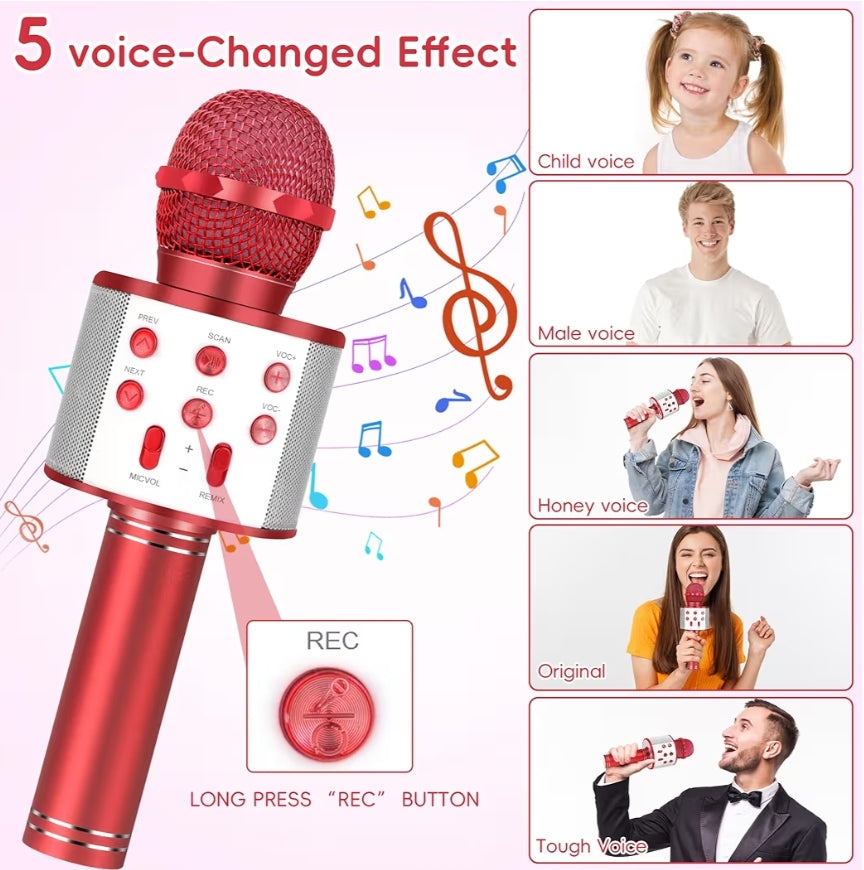 Draadlose BT 5-in-1 Draagbare Handheld Karaoke Mikrofone Luidspreker Speler Opnemer m/ Verstelbare Hervermeng FM Radio vir Kinders - Rooi