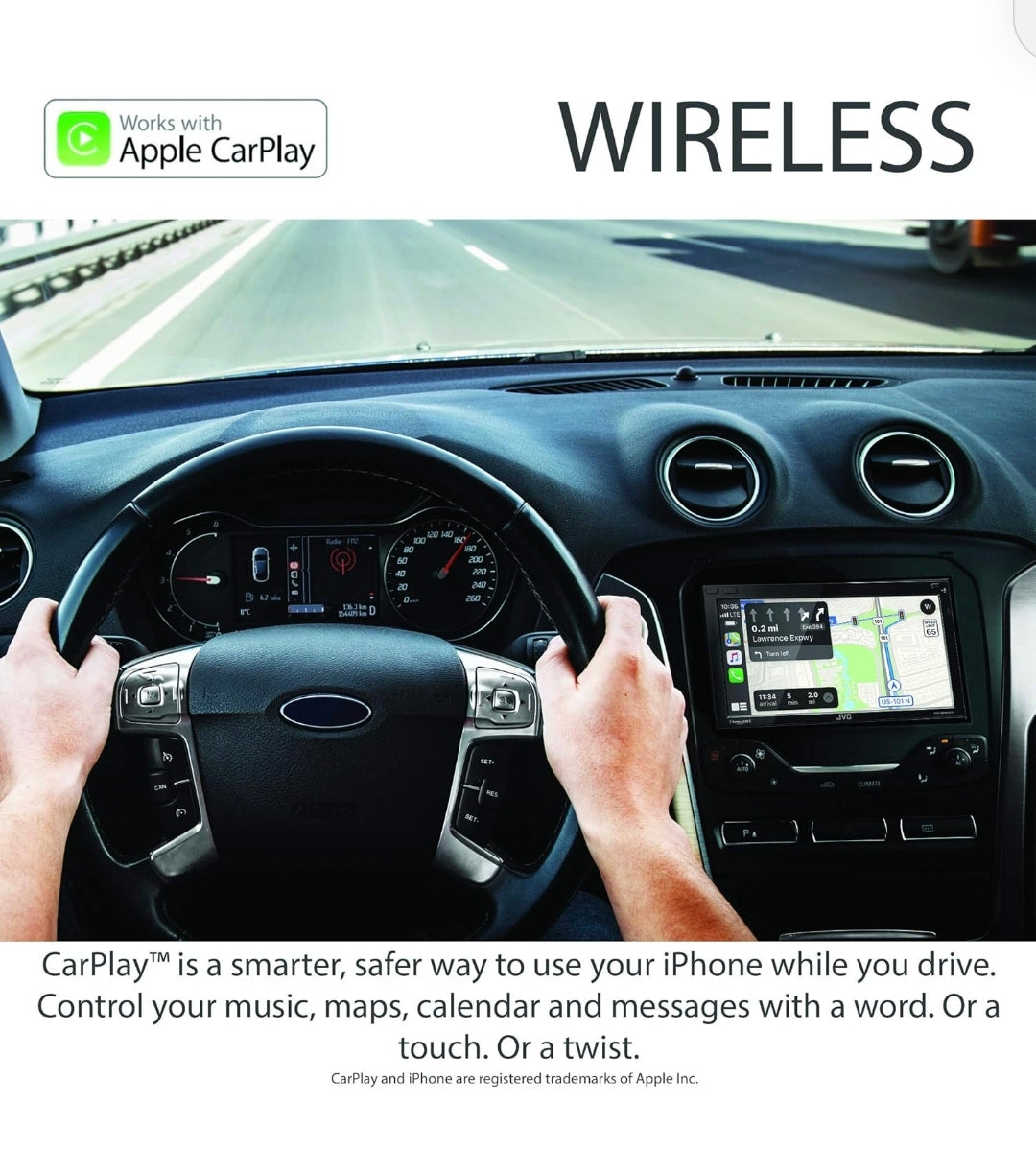 JVC KW-M865BW Ingeboude Wi-Fi vir Draadlose CarPlay Android Auto, 6.8" LCD-raakskerm, AM/FM, Bluetooth, MP3-speler, USB-poort, Dubbel-DIN, 13-band EQ, SiriusXM Motorradio