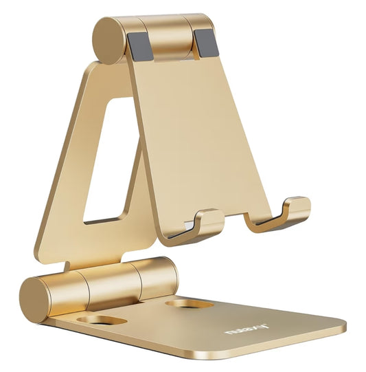 Dual Folding Fully Adjustable Foldable Phone Cradle Dock Compatible w/ iPhone 11-17 Pro Max Xs Xr X 8, Nintendo Switch, All Phones - (Gold)