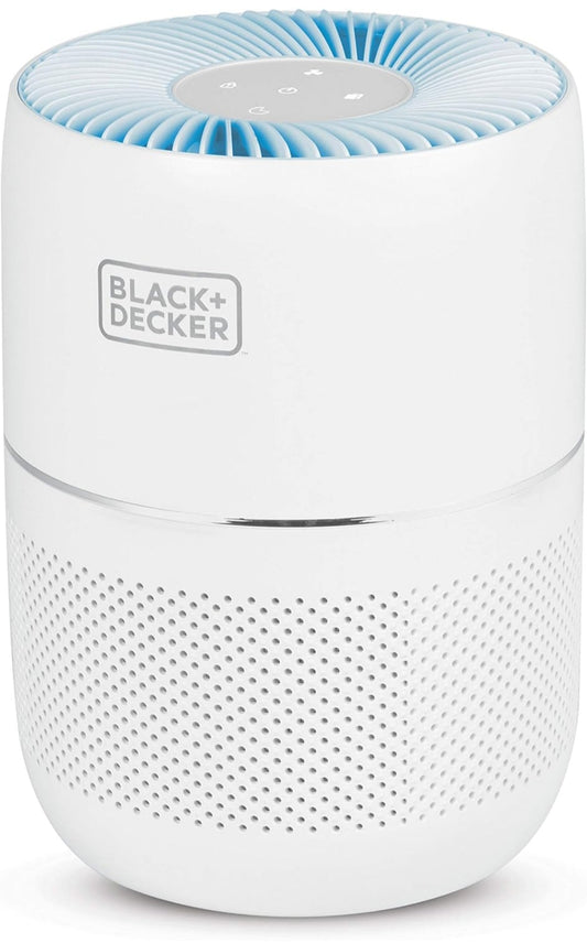 BLACK+DECKER Tafelblad Lugreiniger met Aanwyserligte, HEPA Lugreiniger vir Kamers Tot 40,4 m² per 5 Lugwisselings, 3-Stadium Filtrasie Stelsel, ENERGY STAR Gesertifiseer, BAPT02, Wit