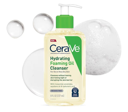 CeraVe Hydrating Foaming Oil Cleanser, Bevogtigende Reiniger met Squalane Olie + Hialuroonsuur + Ceramiede, Vir Droë tot Baie Droë Vel (236 ml)
