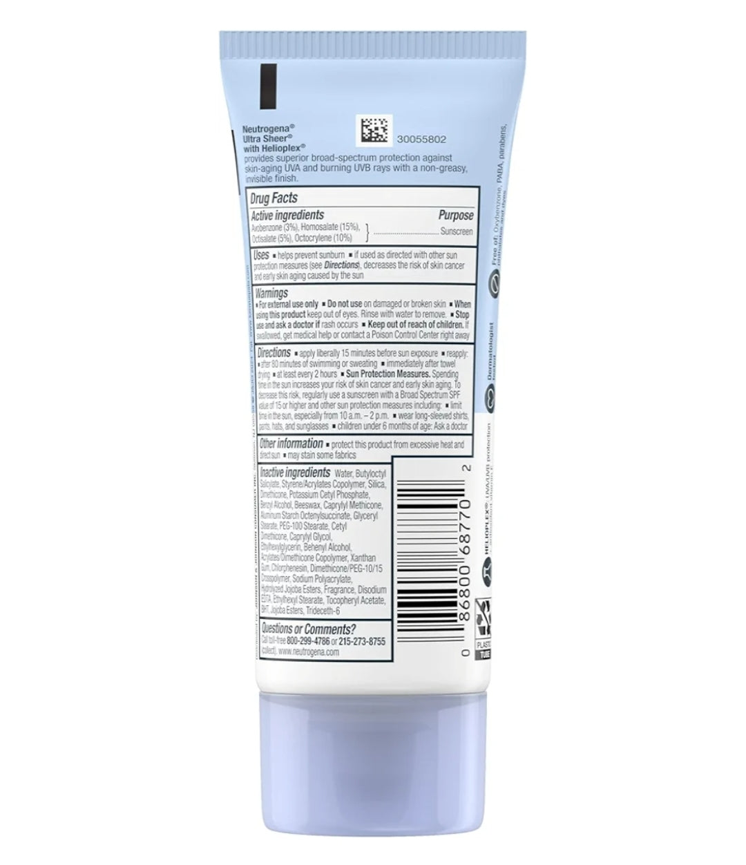 Neutrogena Ultra Sheer Dry-Touch Sonbrandroom SPF 70 Breëspektrum, Waterbestand Olievrye Mat Afwerking Reisgrootte (88,7 ml)