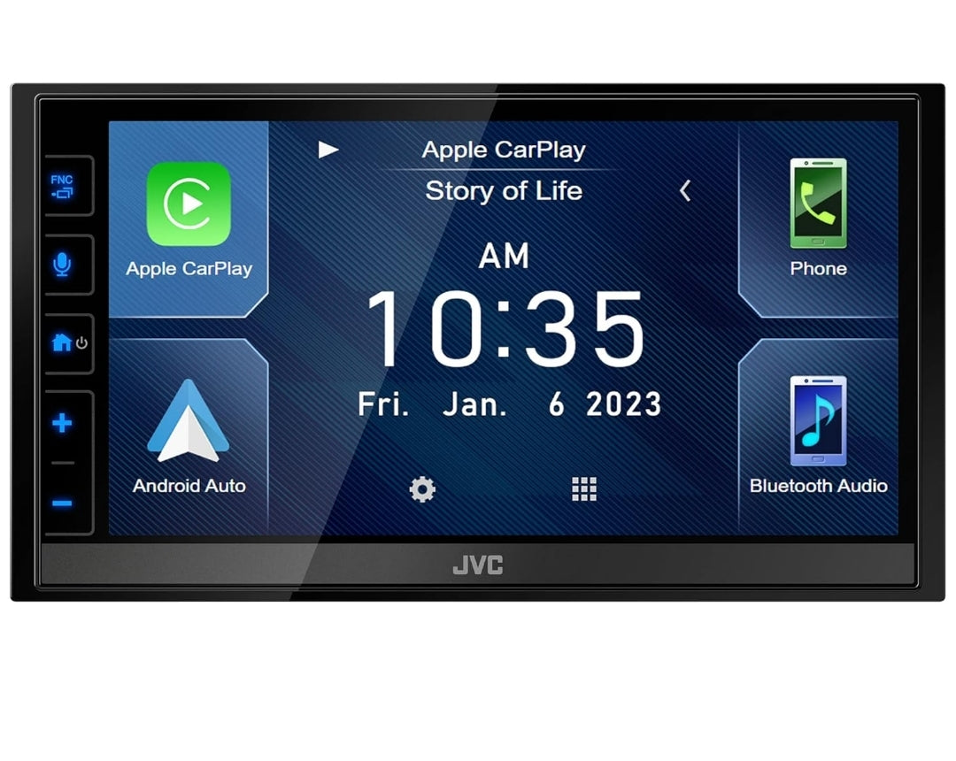JVC KW-M780BT Apple CarPlay Android Auto Digitale Mediaspeler, Dubbel Din, 6.8 Duim LCD Raakskerm, AM/FM, Bluetooth, MP3-speler, USB-poort, iDatalink Maestro, SiriusXM, Klas D Amp, Motorradio